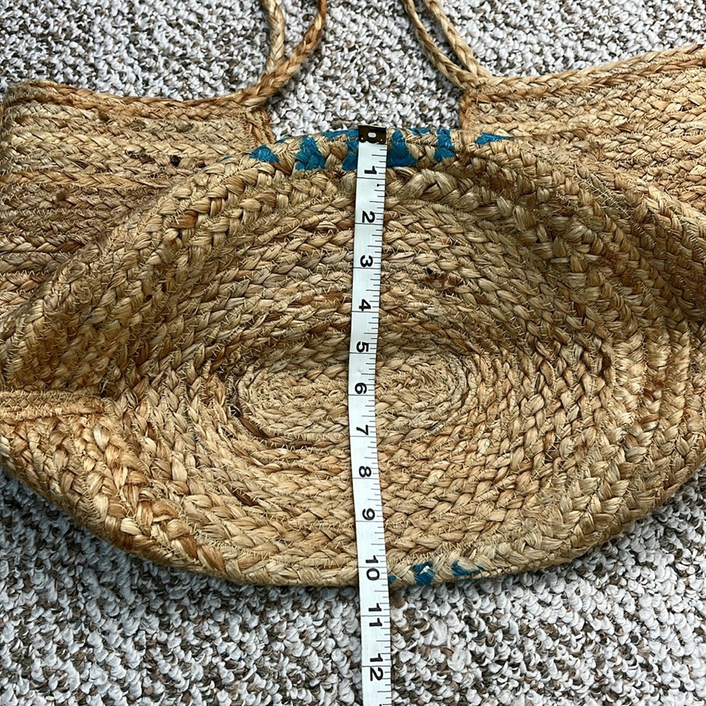 ANTIK KRAFT 100% JUTE Natural Woven Boho Large Tote Bag Blue Mandala Medallion - Picture 12 of 12